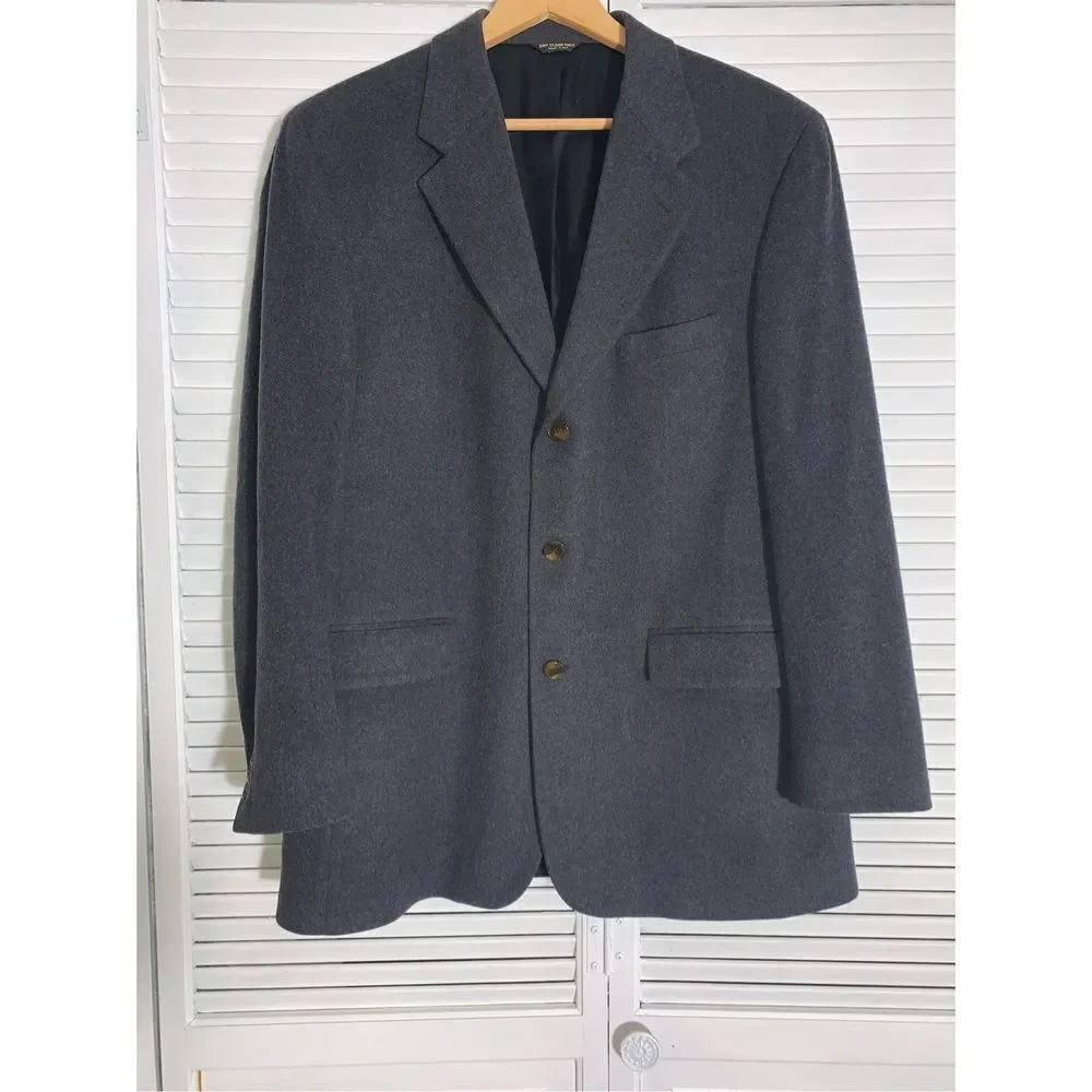 Vintage Bill BLASS Charcoal Gray Cashmere Button Down Blazer‎ Men’s 42
